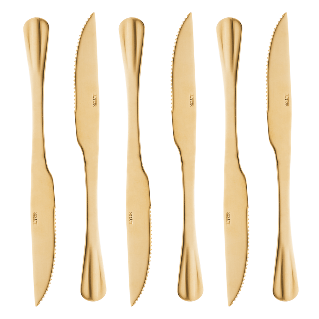 Jogo 6 Facas Churrasco Positano Dourado 23cm