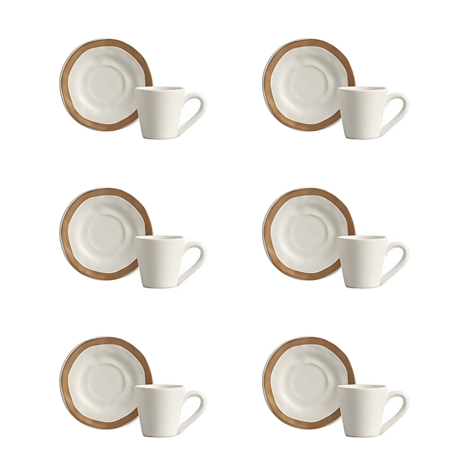 Jogo 6 Xícaras de Café Bege com Filete Amassada