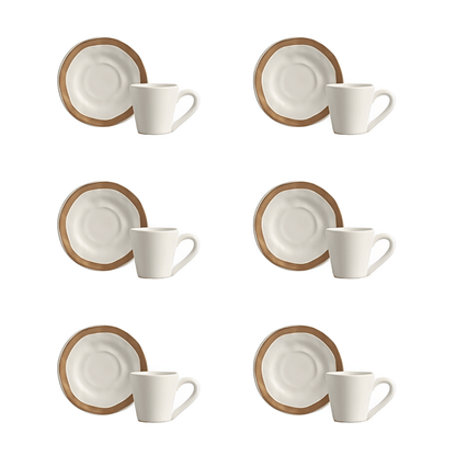 Jogo 6 Xícaras de Café Bege com Filete Amassada