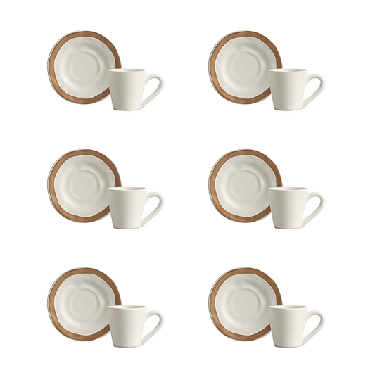 Jogo 6 Xícaras de Café Bege com Filete Amassada