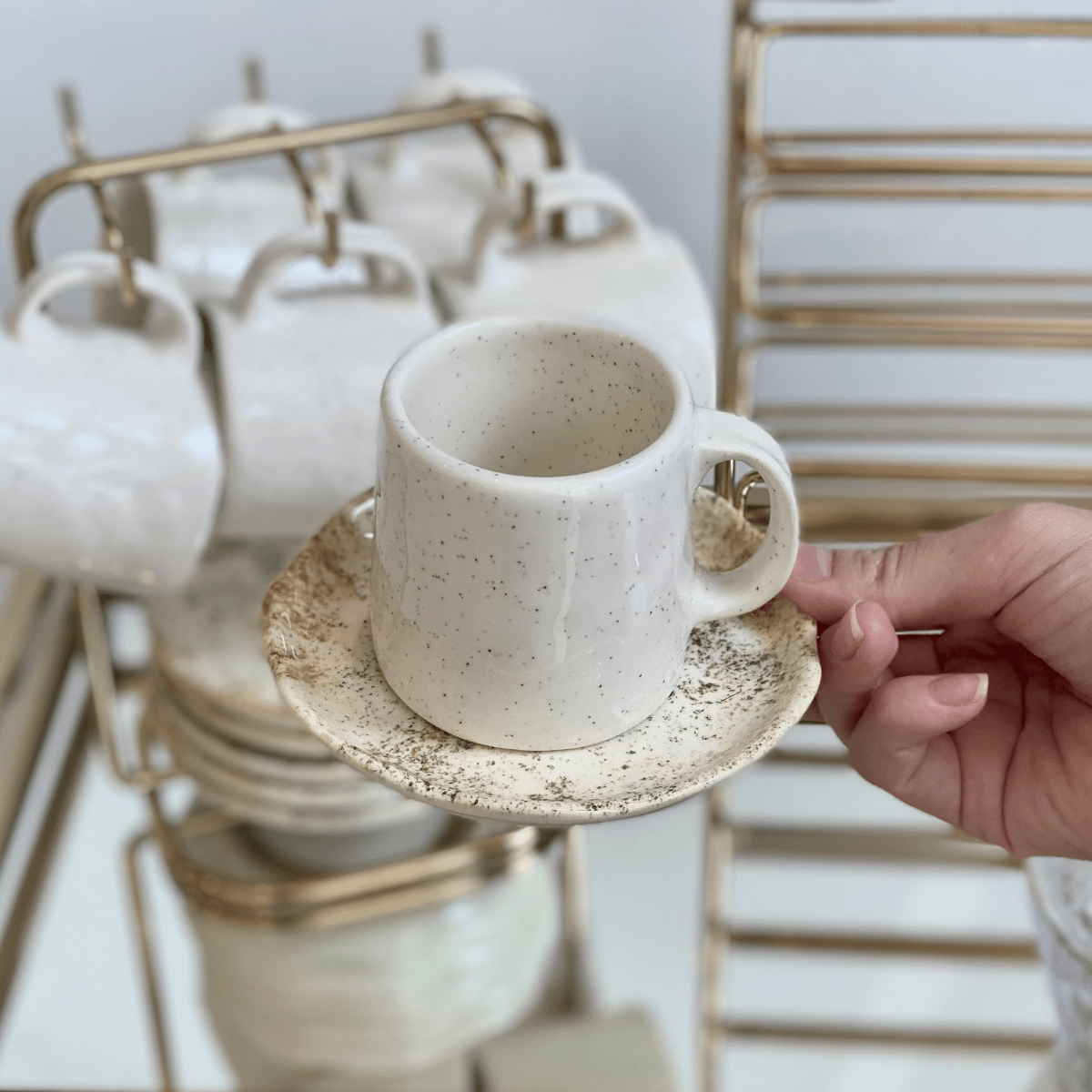 Jogo 6 Xícaras de Café com Pires Aspen Bege