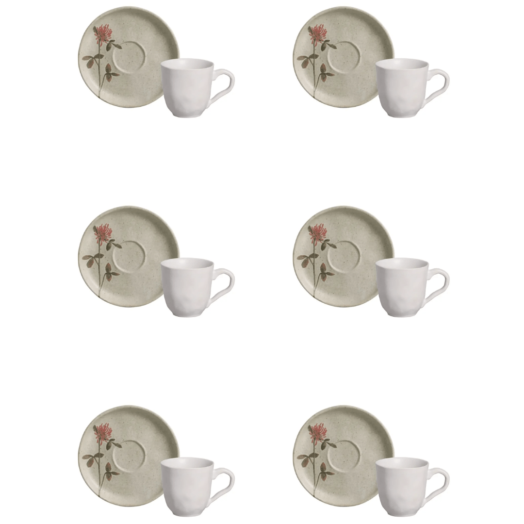 Jogo 6 Xícaras de Café com Pires Bio Campestre 120ml