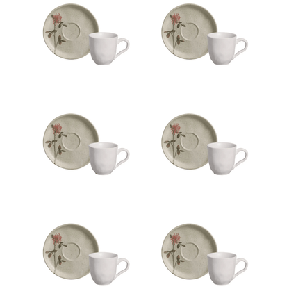 Jogo 6 Xícaras de Café com Pires Bio Campestre 120ml