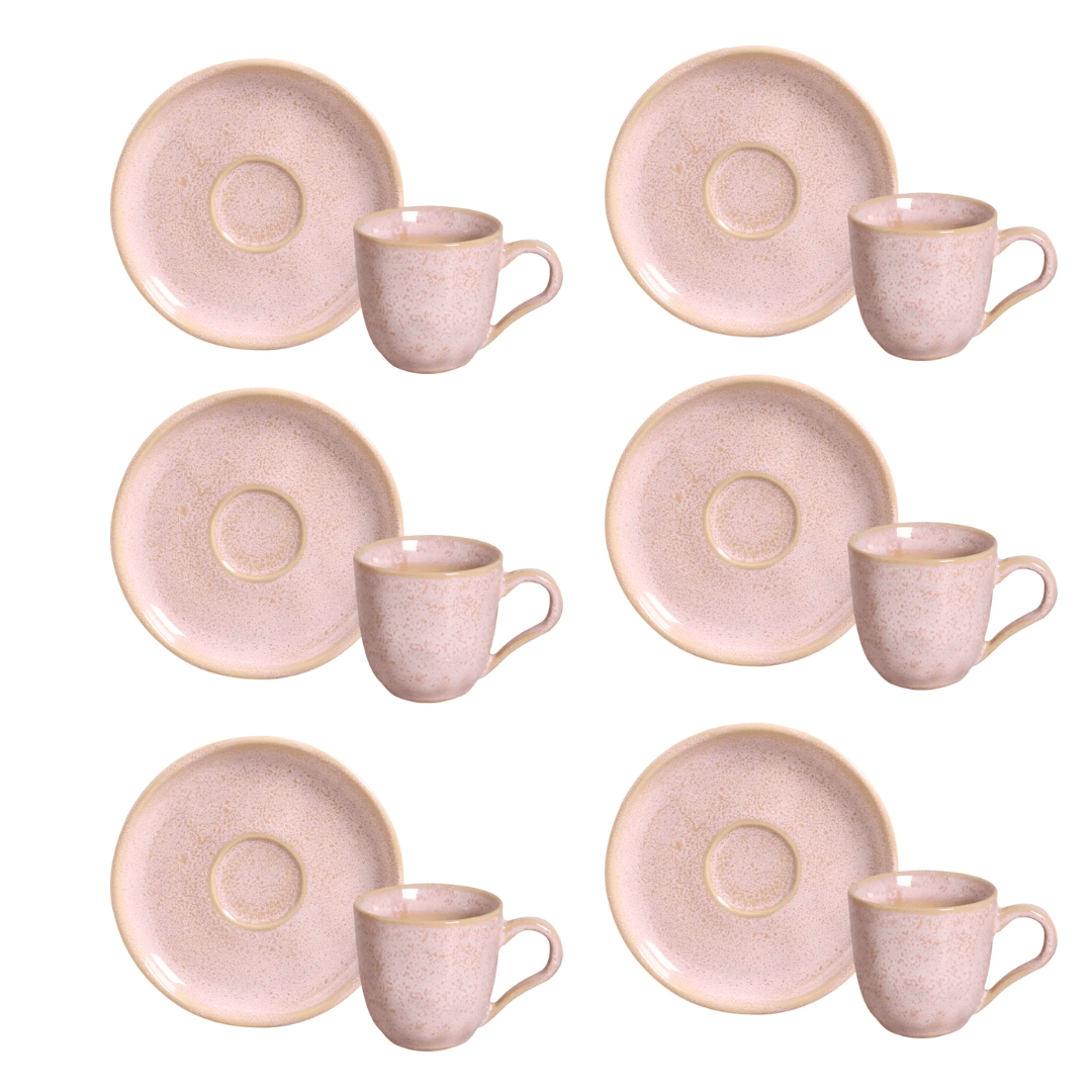 Jogo 6 Xícaras de Café com Pires Bio Litchi Rosa 120ml