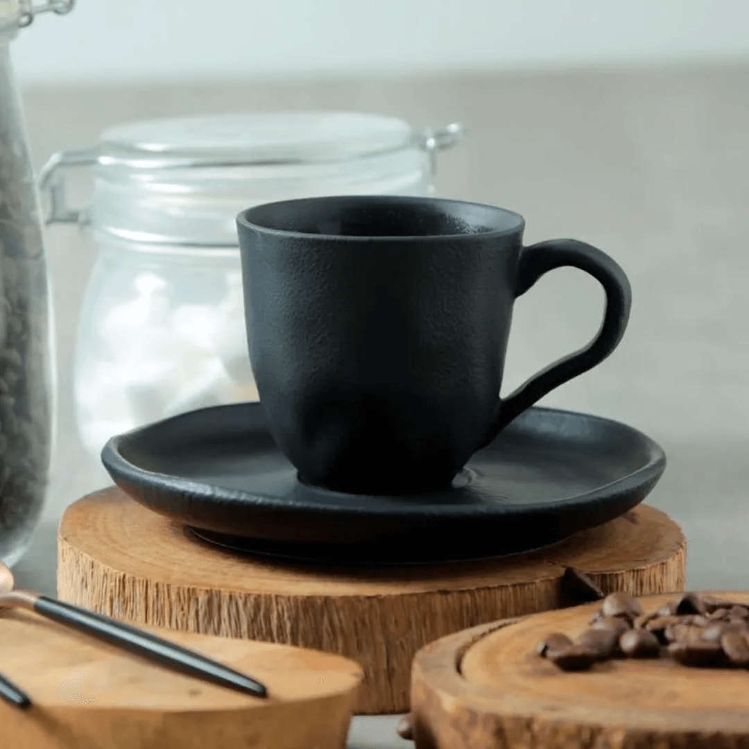 Jogo 6 Xícaras de Café com Pires Bio Preto Matte 120ml