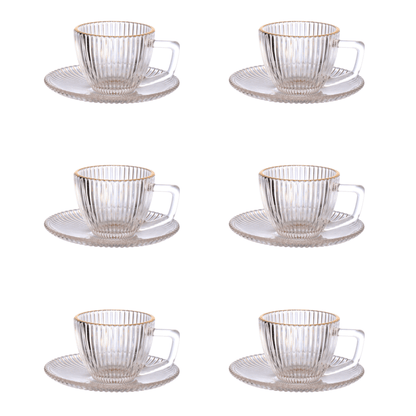 Jogo 6 Xicaras de Café com Pires Graffiato Fio de Ouro de Vidro 90ml