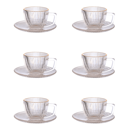 Jogo 6 Xicaras de Café com Pires Graffiato Fio de Ouro de Vidro 90ml