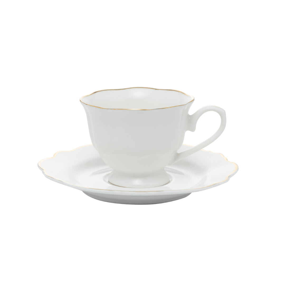 Jogo 6 Xícaras de Café com Pires Maldivas Branco com Fio de Ouro