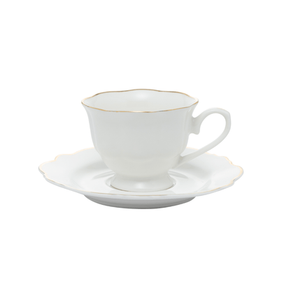 Jogo 6 Xícaras de Café com Pires Maldivas Branco com Fio de Ouro