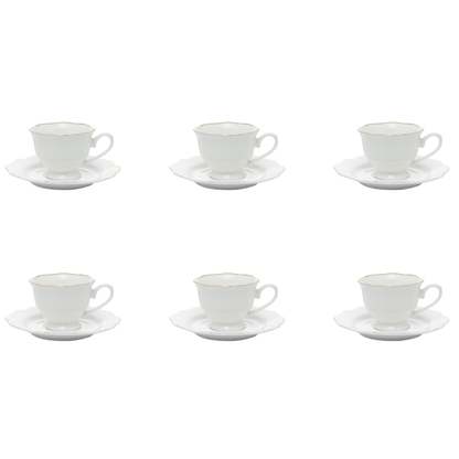 Jogo 6 Xícaras de Café com Pires Maldivas Branco com Fio de Ouro