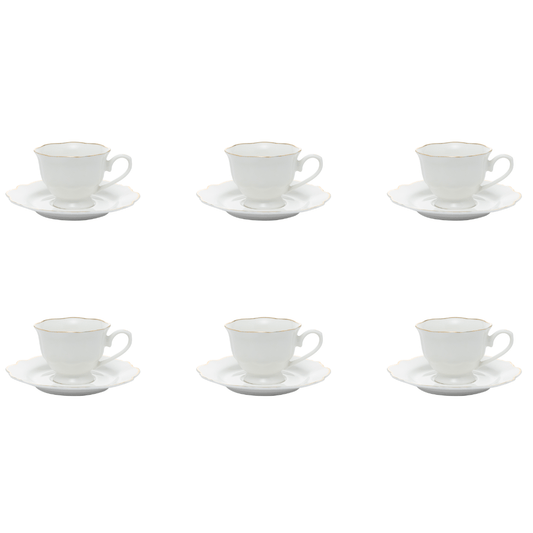 Jogo 6 Xícaras de Café com Pires Maldivas Branco com Fio de Ouro