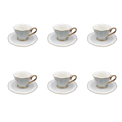 Jogo 6 Xícaras de Café com Pires Mon Charmant New Bone Branca com Borda Dourada 90ml
