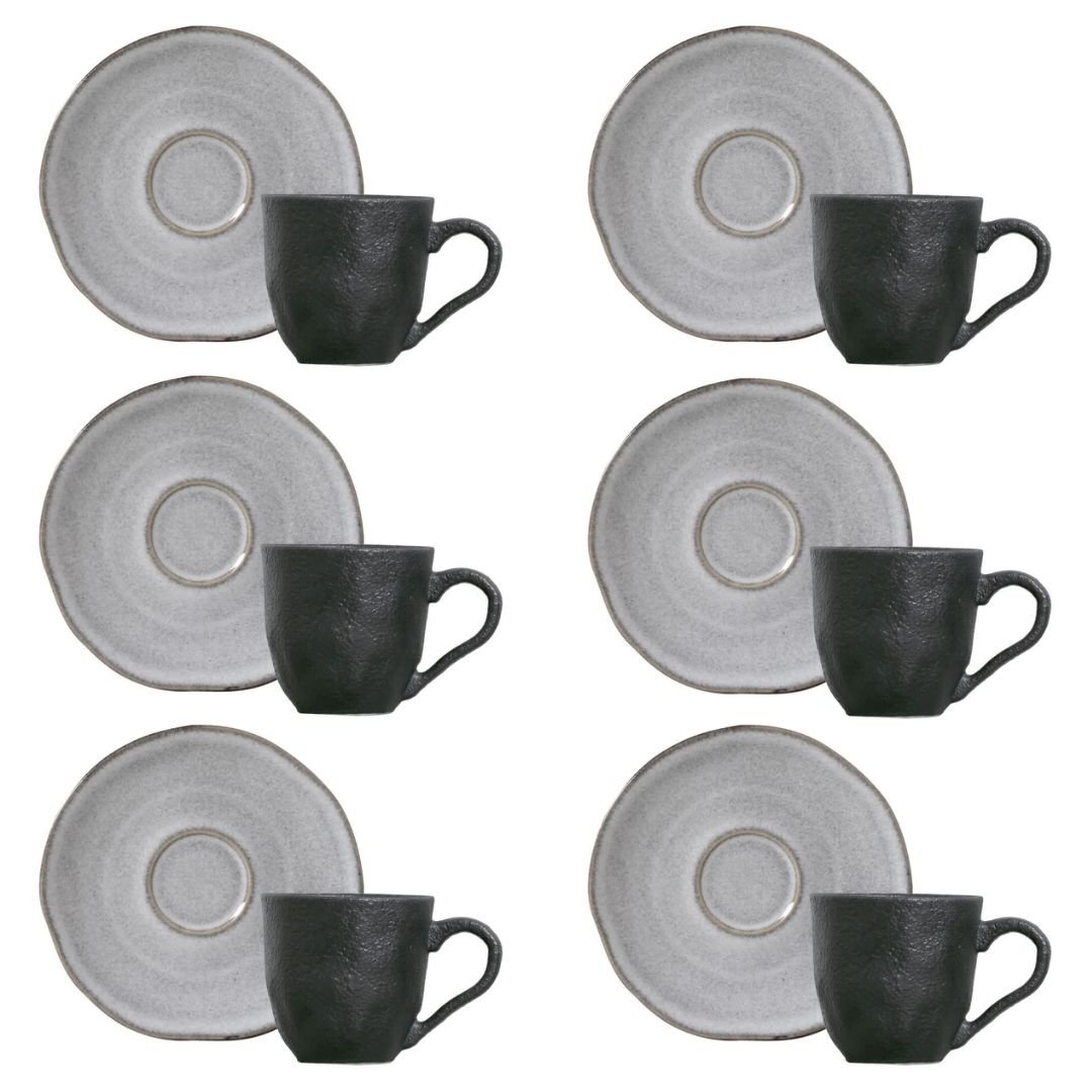 Jogo 6 Xícaras de Café com Píres Orgânico Concreto Cinza 120ml
