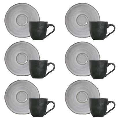 Jogo 6 Xícaras de Café com Píres Orgânico Concreto Cinza 120ml