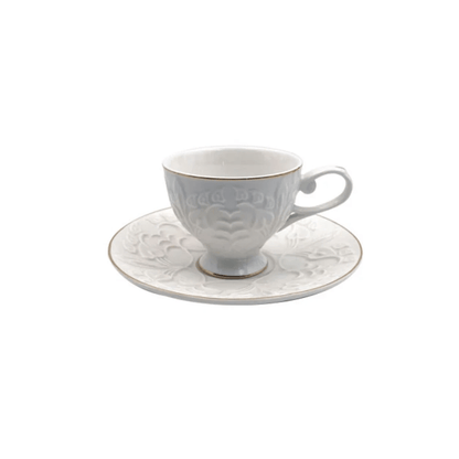Jogo 6 Xícaras de Café com Pires Scarlet New Bone Branco e Dourado 90ml