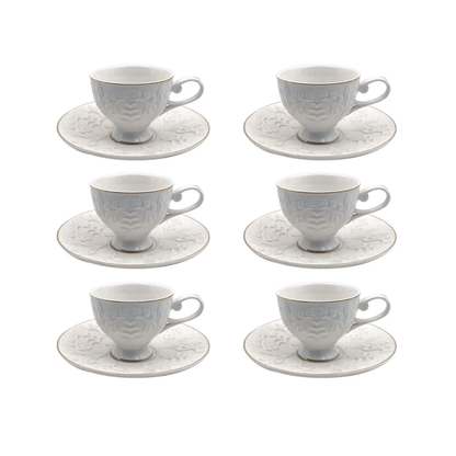 Jogo 6 Xícaras de Café com Pires Scarlet New Bone Branco e Dourado 90ml