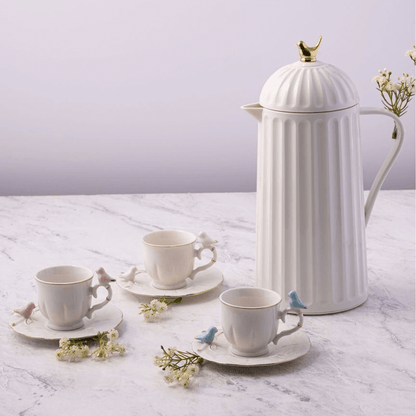 Jogo 6 Xicaras de Café em Porcelana Birds Round Plate Colorido 100ml