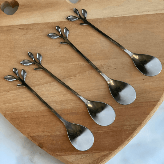 Jogo de 4 Colheres Aço Inox Para Chá Leaves Folhas