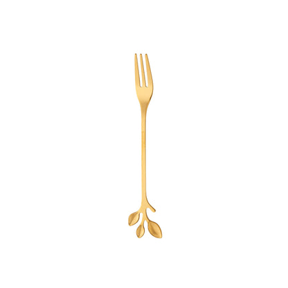 Jogo de Garfos para Aperitivo em Aço Inox Leaves Dourado 4 Peças