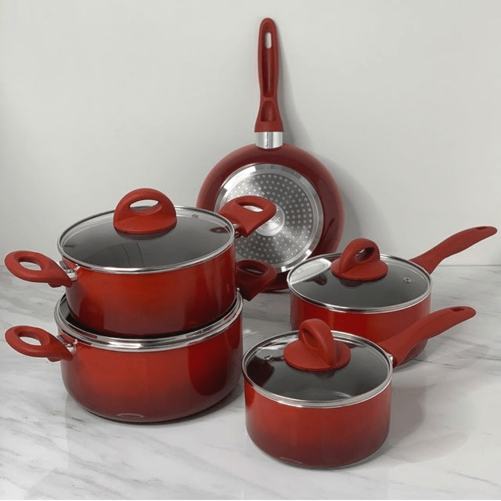Jogo de Panelas 5 peças Com Revestimento Vitro-Cerâmico Degradê Vermelho Ceramic Magnólia