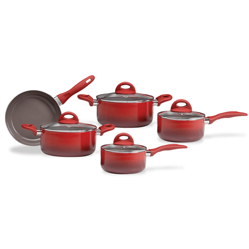 Jogo de Panelas 5 peças Com Revestimento Vitro-Cerâmico Degradê Vermelho Ceramic Magnólia