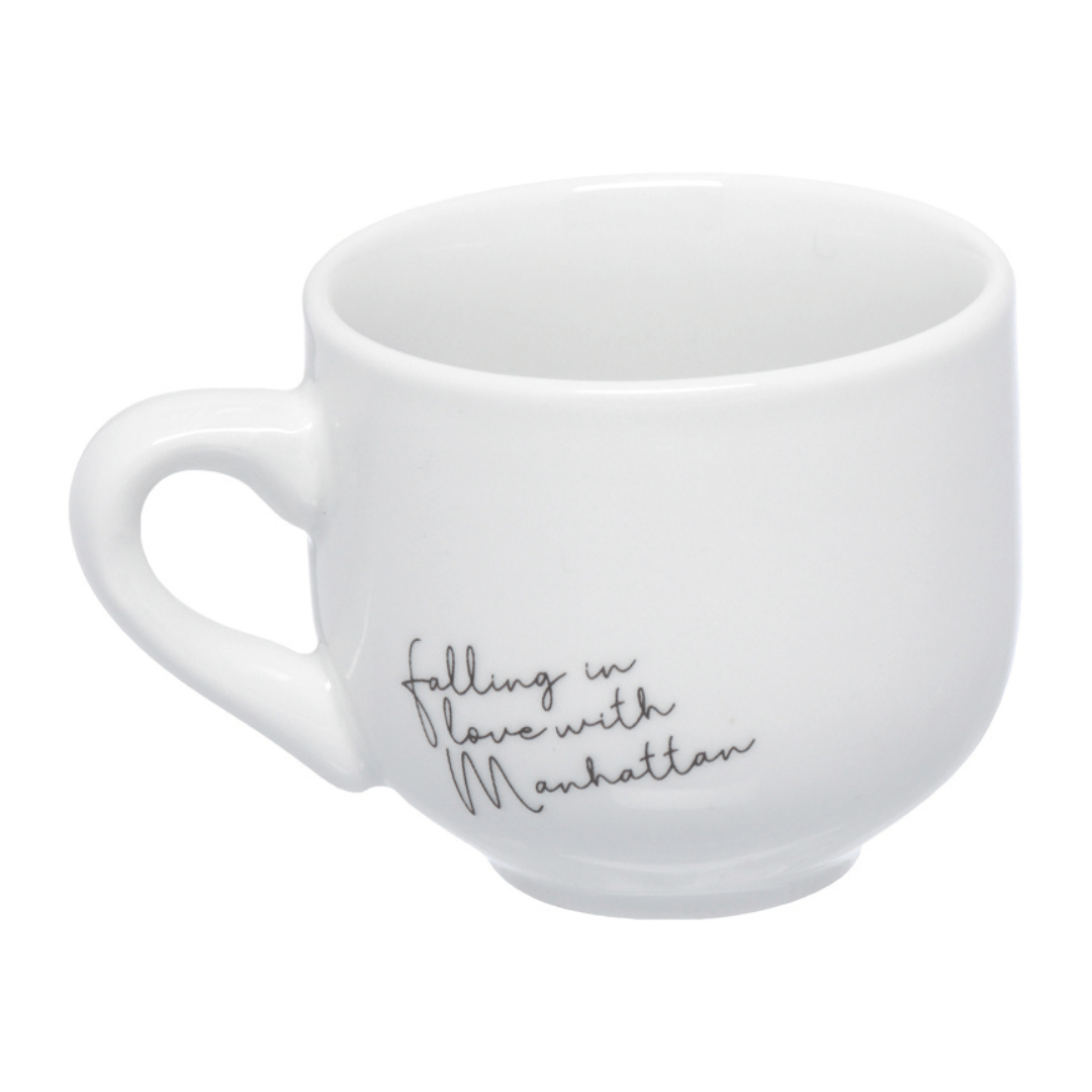 Jogo Xicara de Café com Pires em Porcelana Manhattan Branca 90ml 6 Peças