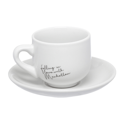 Jogo Xicara de Café com Pires em Porcelana Manhattan Branca 90ml 6 Peças