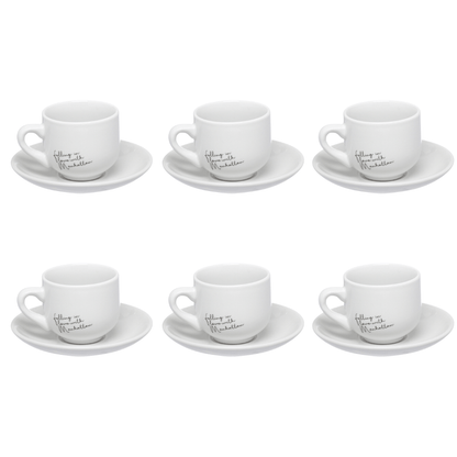 Jogo Xicara de Café com Pires em Porcelana Manhattan Branca 90ml 6 Peças