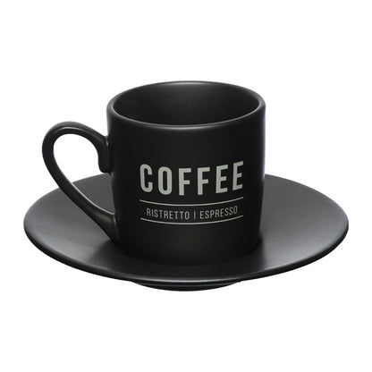 Jogo Xicara de Café com Pires Manhattan Preta 80ml 6 Peças