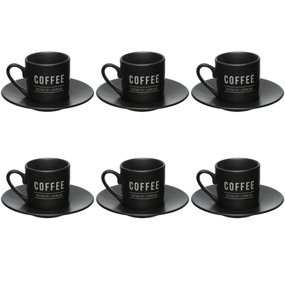 Jogo Xicara de Café com Pires Manhattan Preta 80ml 6 Peças