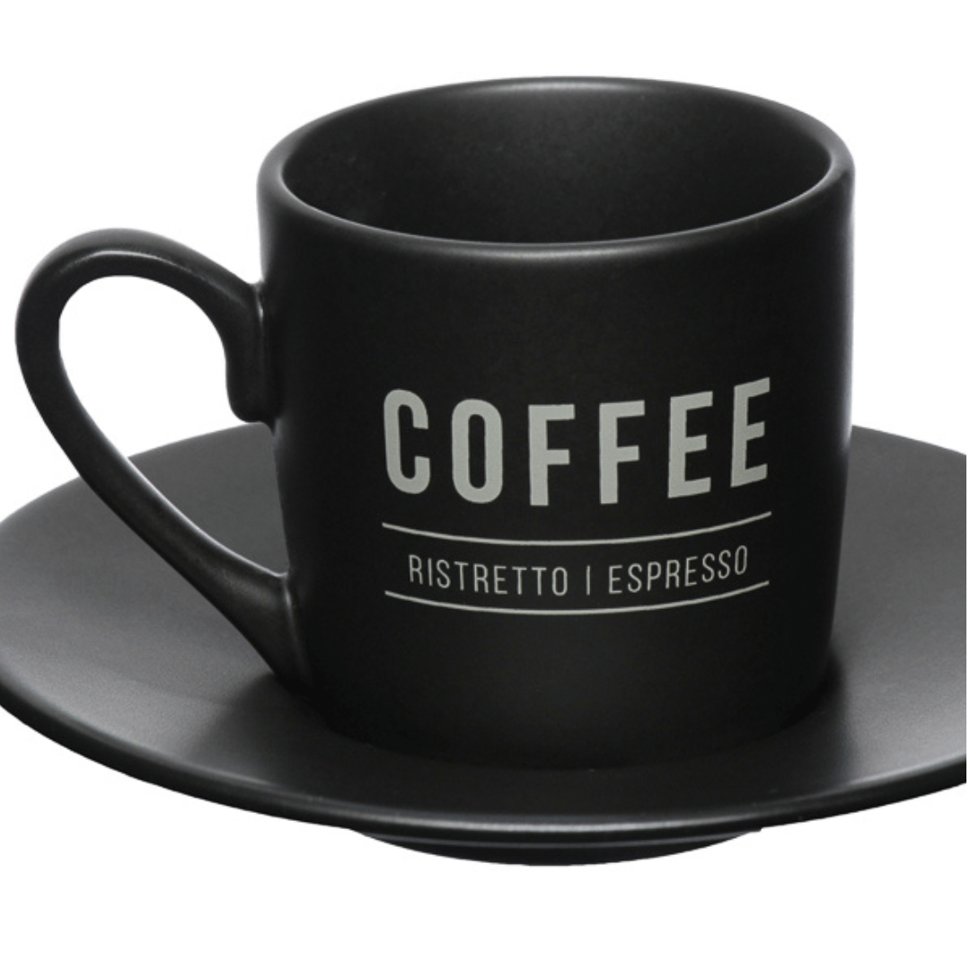 Jogo Xicara de Café com Pires Manhattan Preta 80ml 6 Peças