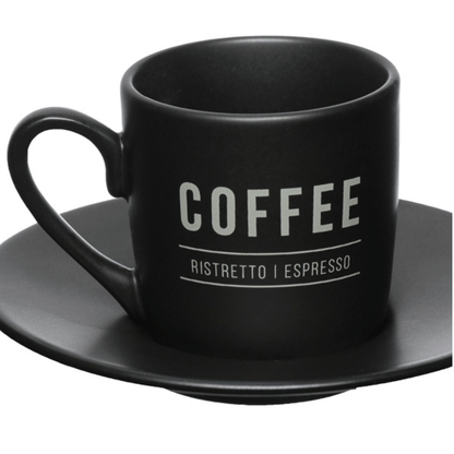 Jogo Xicara de Café com Pires Manhattan Preta 80ml 6 Peças