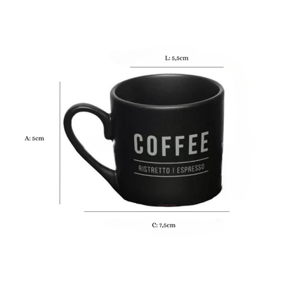 Jogo Xicara de Café com Pires Manhattan Preta 80ml 6 Peças