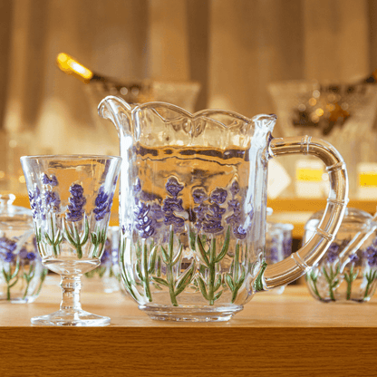 Jogo 1 Jarra com 6 Taças Cristal Lavanda Hand Painting