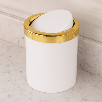 Lixeira Basculante 5 Litros Branco com Dourado