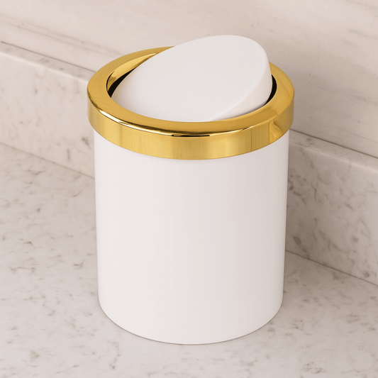 Lixeira Basculante 5 Litros Branco com Dourado