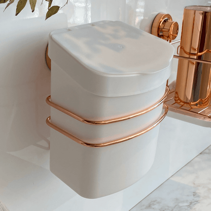 Suporte Com Lixeira De Fixação Ventosa Branca Rose Gold 2,5 Litros