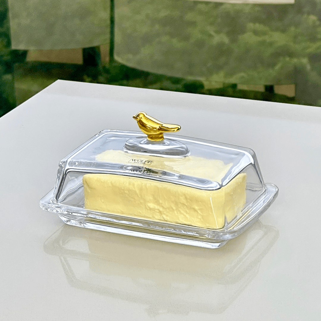 Manteigueira com Tampa de Cristal Ecológico Golden Bird 18cm