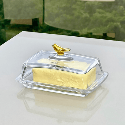 Manteigueira com Tampa de Cristal Ecológico Golden Bird 18cm