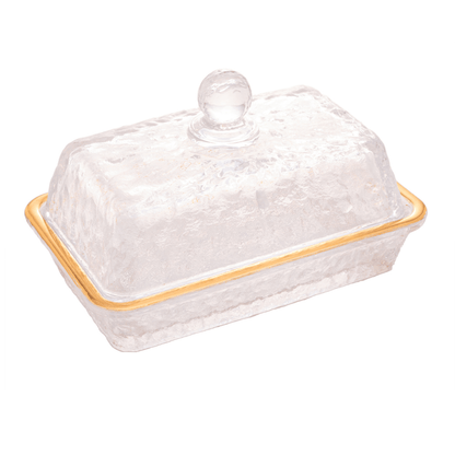 Manteigueira Petra Cristal Ecológico e Fio de Ouro com Tampa 17cm