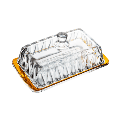 Manteigueira Radial em Cristal com Tampa Fio de Ouro 18cm