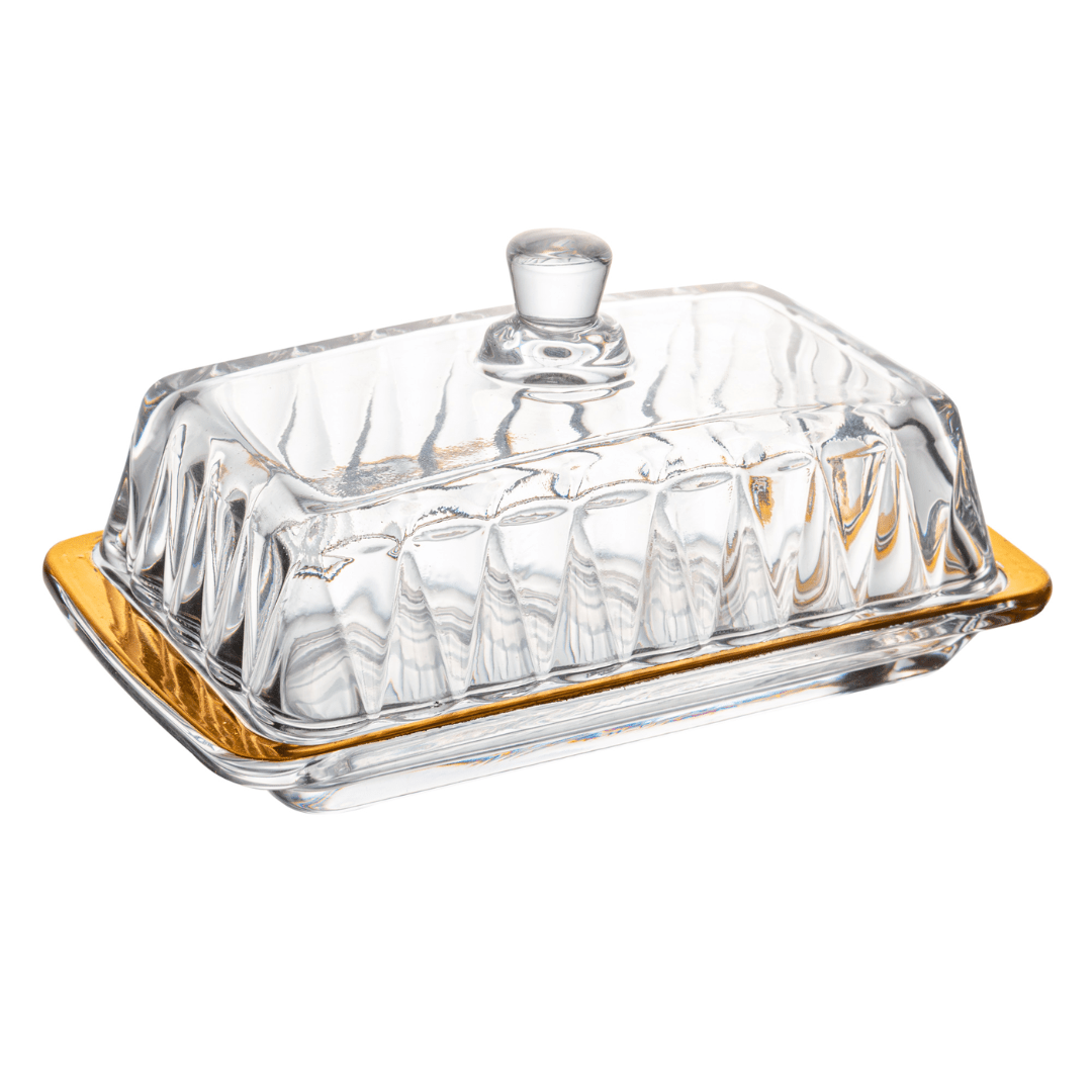 Manteigueira Radial em Cristal com Tampa Fio de Ouro 18cm