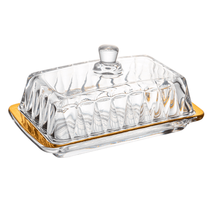 Manteigueira Radial em Cristal com Tampa Fio de Ouro 18cm