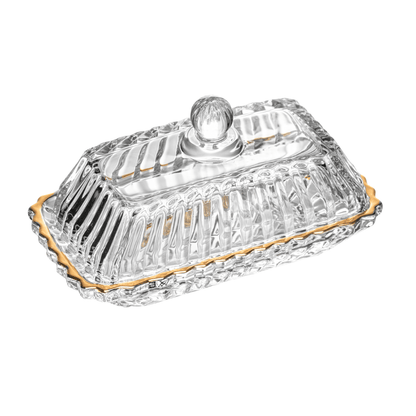 Manteigueira Retangular Imperatriz Tampa em Cristal Fio de Ouro 15,5cm