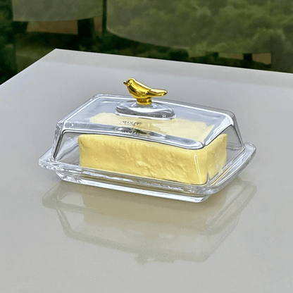 Manteigueira com Tampa de Cristal Ecológico Golden Bird 18cm