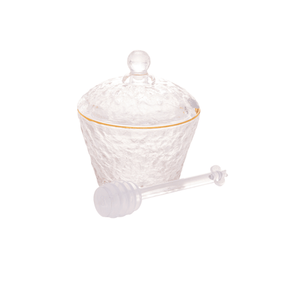 Meleira de Cristal Martelado com Colher e Tampa com Fio de Ouro Petra