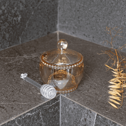 Meleira Cristal de Chumbo com Colher Pearl Âmbar 9,4cm