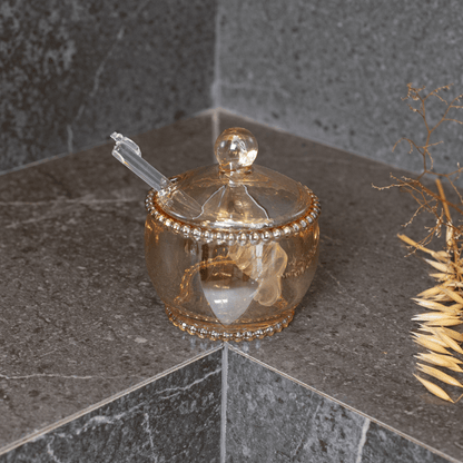 Meleira Cristal de Chumbo com Colher Pearl Âmbar 9,4cm