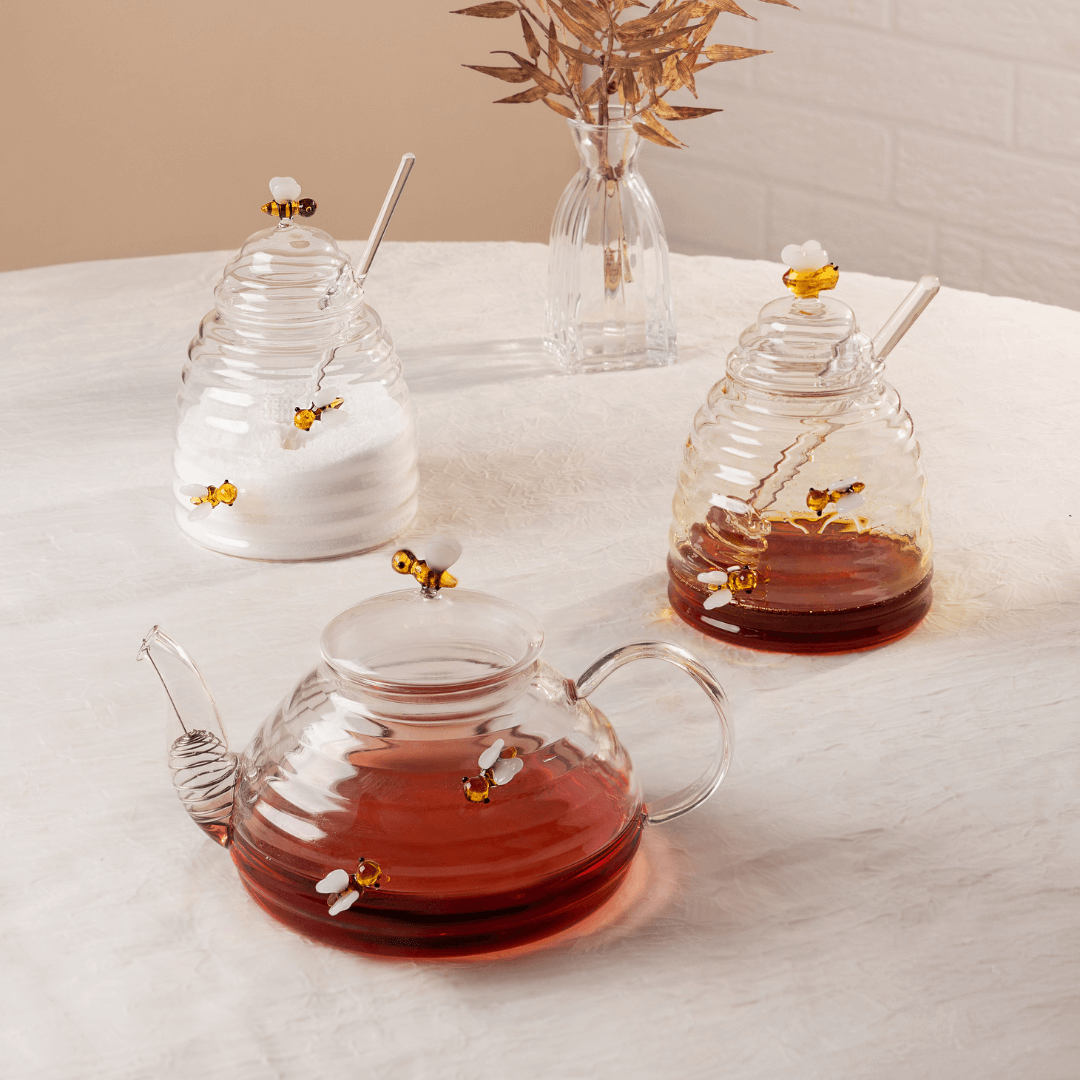 Açucareiro de Vidro com Colher e Tampa Lovely Bee Abelha 470ml