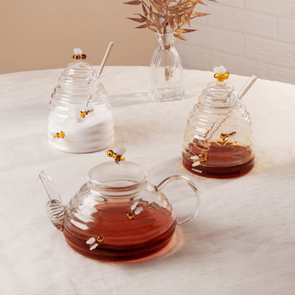 Açucareiro de Vidro com Colher e Tampa Lovely Bee Abelha 470ml
